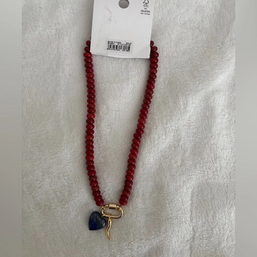 NWT Madewell Semiprecious Beaded Carabiner Necklace 16 1/4” Red - Picture 6 of 9